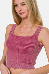 Zenana Washed Wide Strap Ribbed Tank