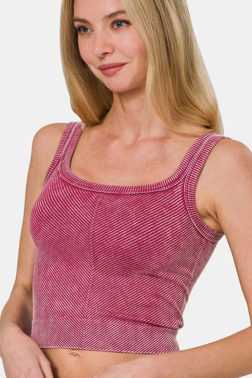 Zenana Washed Wide Strap Ribbed Tank