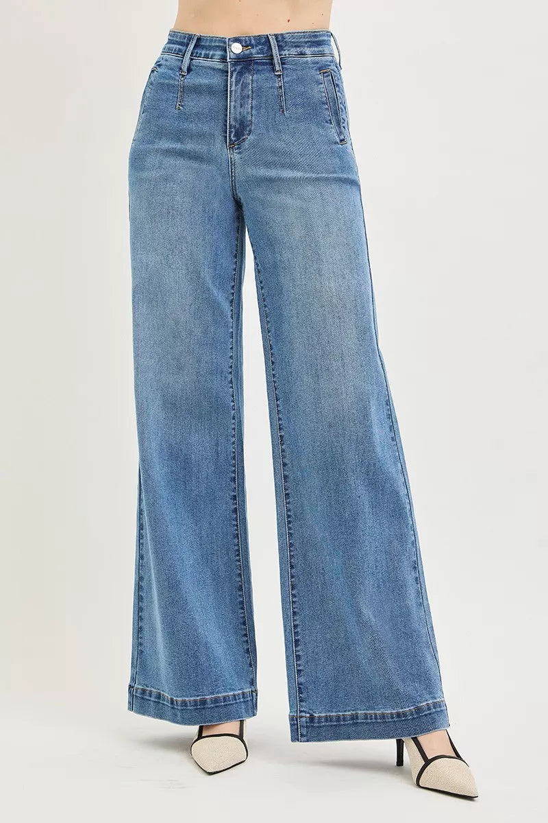 Risen Tummy Control High Rise Wide Leg Jeans PW21734