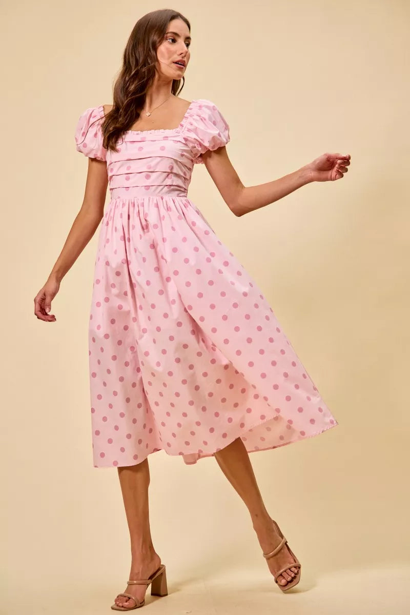 Pink Polka Dot Midi Dress – Lilac East