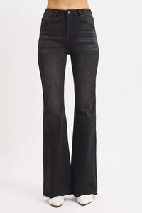 Risen High Rise Black Denim Flare Jeans