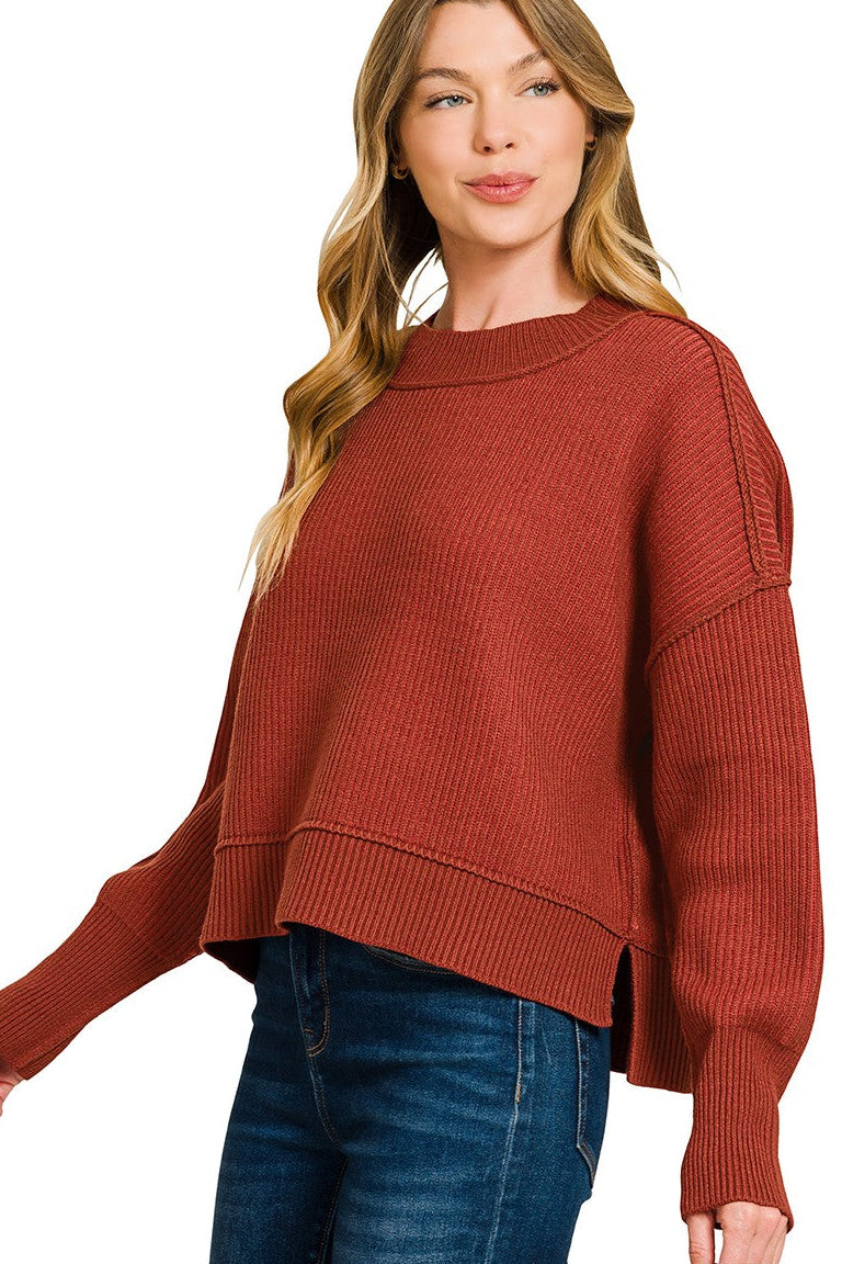 Zenana Ribbed Exposed Seam Two Tone Sweater TW-2627Y