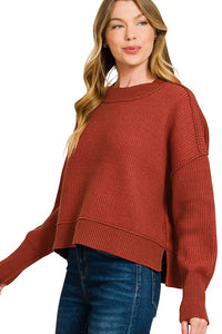 Zenana Ribbed Exposed Seam Two Tone Sweater TW-2627Y