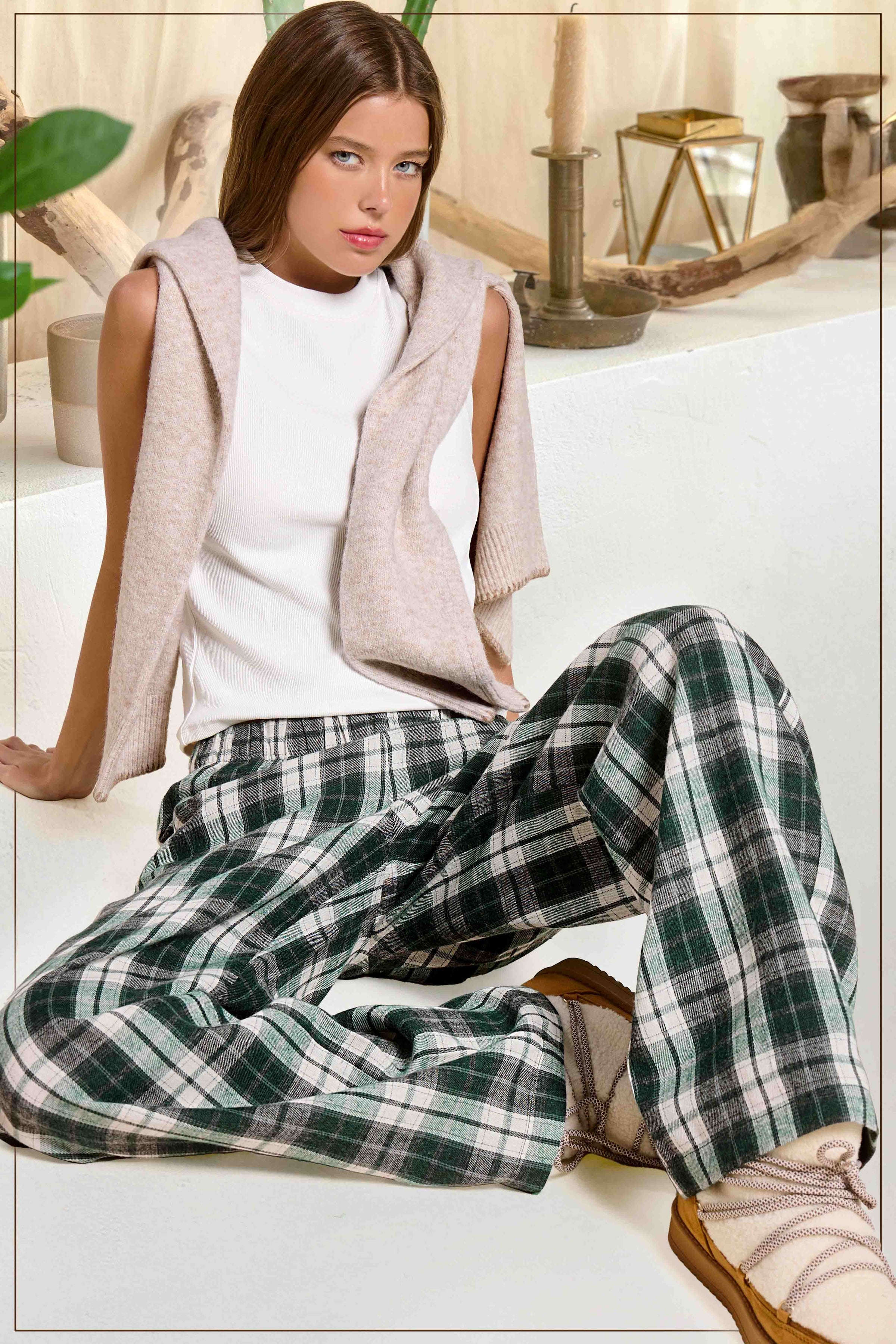Plaid Flannel Wide Leg Lounge Checkered Pants