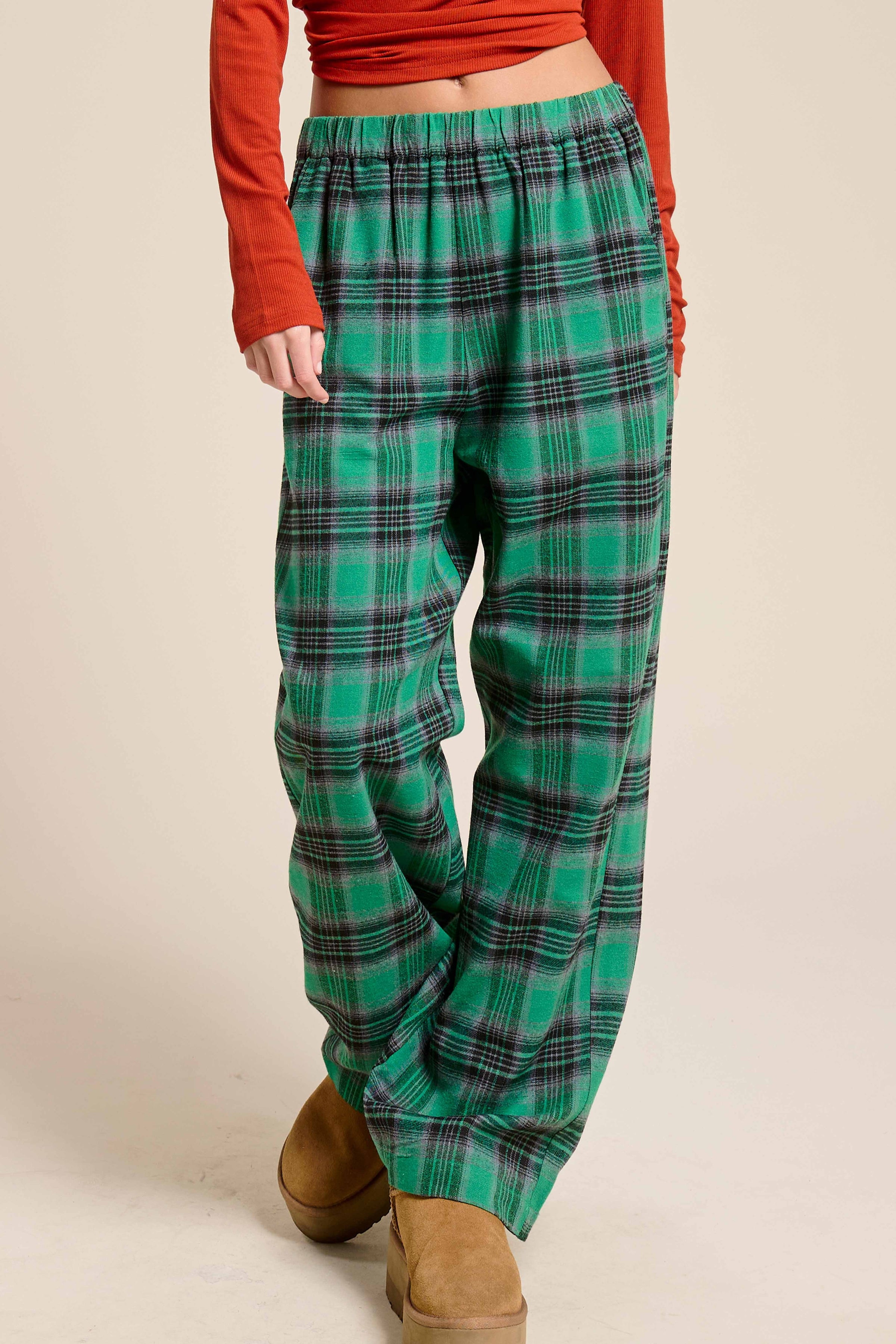 Plaid Flannel Wide Leg Lounge Checkered Pants