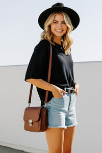 Sewn and Seen Effortlessly Chic Short Sleeve Sweater Knit Top in Black