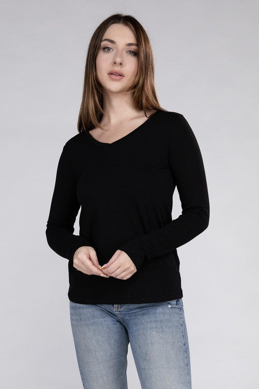 Layer Up Cotton V-Neck Long Sleeve T-Shirt