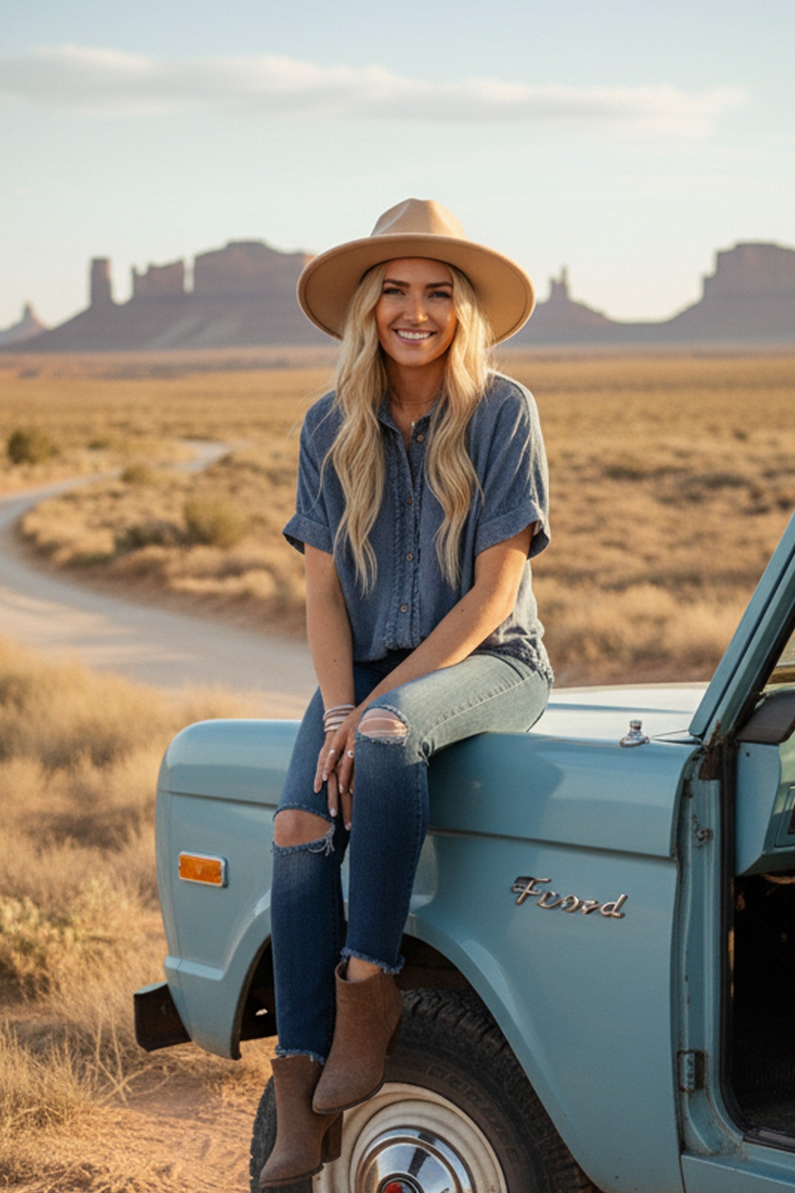 Sewn and Seen Frayed Trim Denim Button Down Top