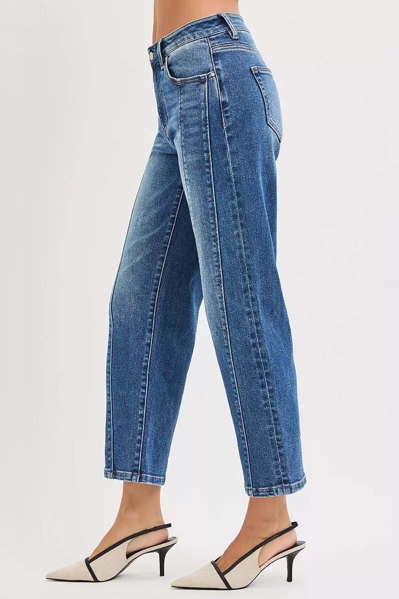 Risen High Rise Front Seam Crop Straight Jeans
