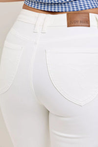 Judy Blue High Rise White Denim Tummy Control Flare Jeans