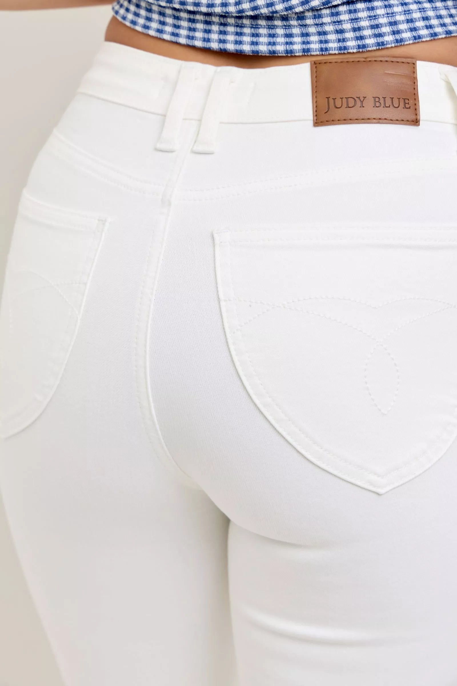 Judy Blue High Rise White Denim Tummy Control Flare Jeans