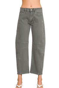 Zenana Mid Rise Barrel Leg Color Denim Pants in Ash Black DMP-1758A
