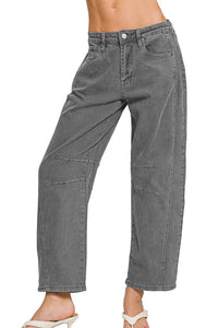 Zenana Mid Rise Barrel Leg Color Denim Pants in Ash Black DMP-1758A