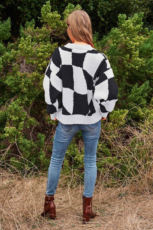 Black & White Geo Checker Pullover Sweater