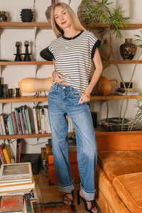 Zenana High Rise Cuffed Wide Leg Jeans DHP-9525MM