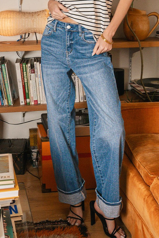 Zenana High Rise Cuffed Wide Leg Jeans DHP-9525MM