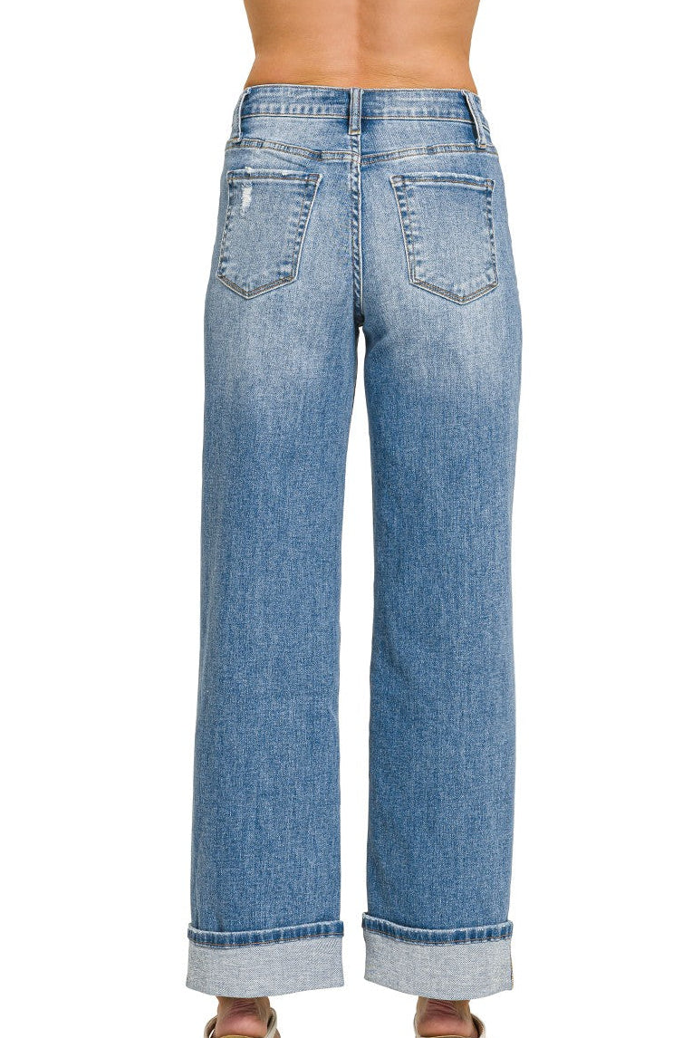 Zenana High Rise Cuffed Wide Leg Jeans DHP-9525MM