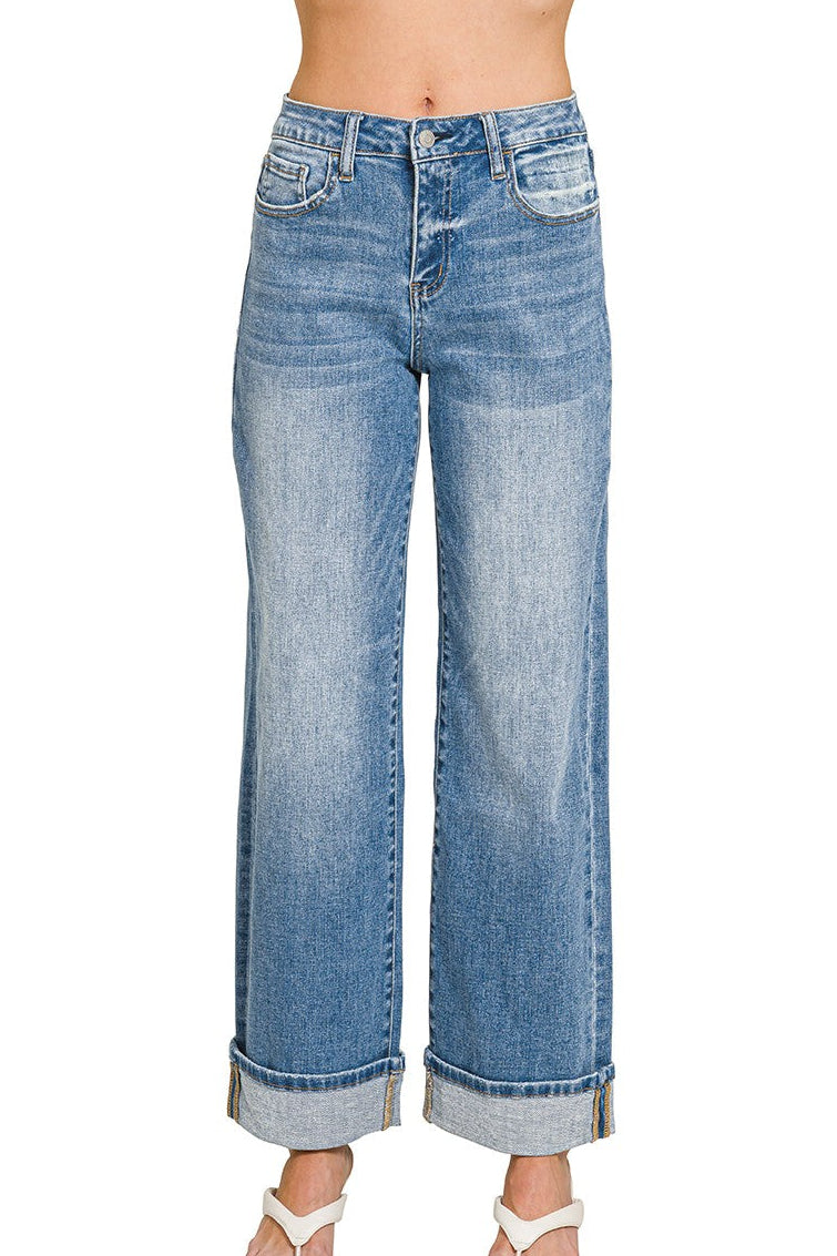 Zenana High Rise Cuffed Wide Leg Jeans DHP-9525MM