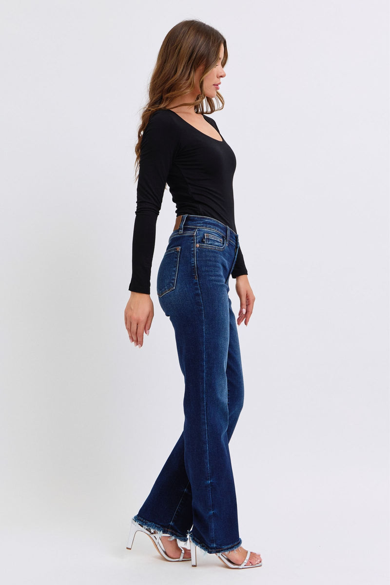 Judy Blue Mid Rise Frayed Hem Straight Leg Jeans