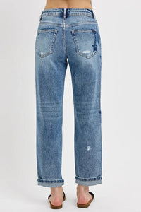 Risen Mid Rise Star Boyfriend Cuffed Jeans