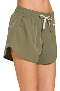 Zenana Woven Lined Shorts with Zip Coin Pocket in Dusty Olive