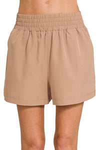 Zenana Woven Lined Shorts with Pockets in Cocoa