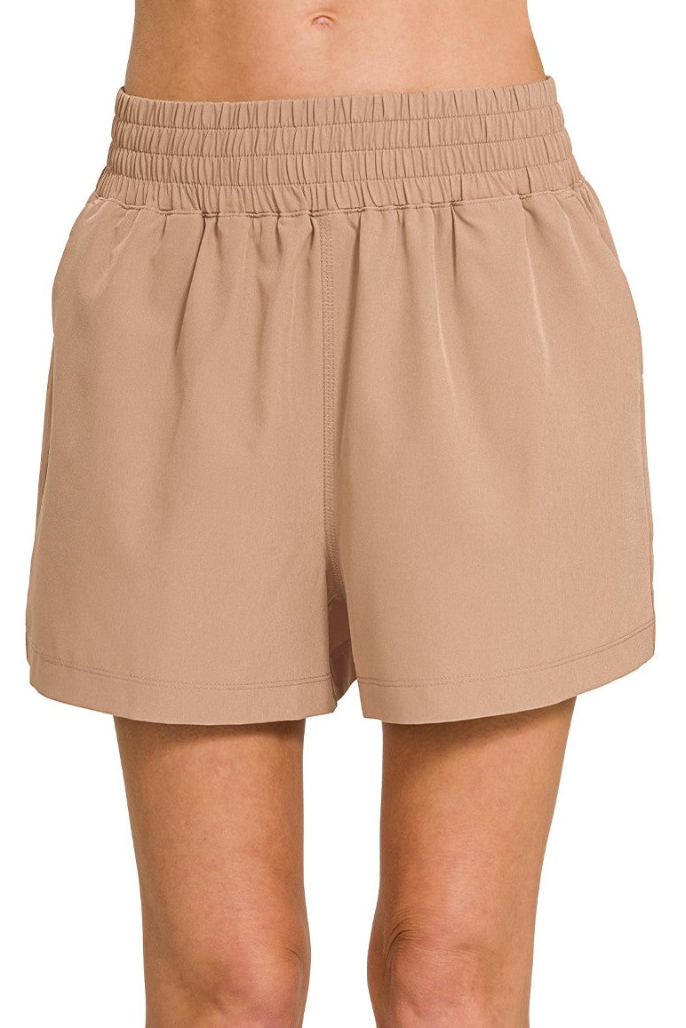 Zenana Woven Lined Shorts with Pockets in Cocoa