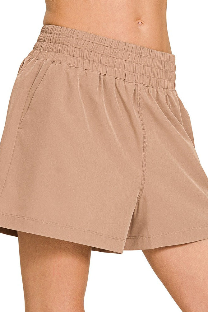Zenana Woven Lined Shorts with Pockets in Cocoa