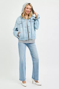 Risen Oversized Denim Jacket with Hoodie Lining - Light Wash