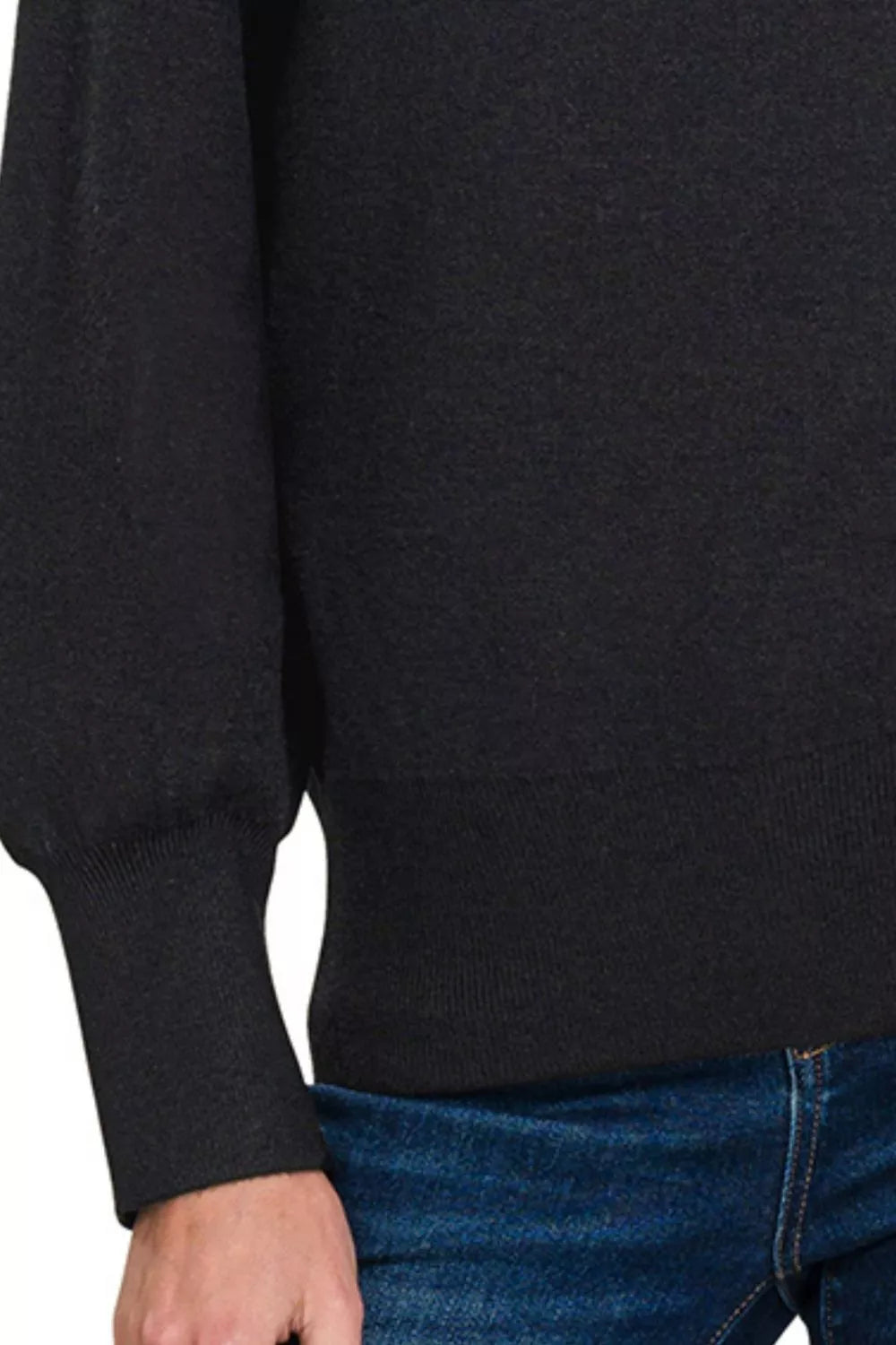 Black Mock Neck Exposed Seam Sweater