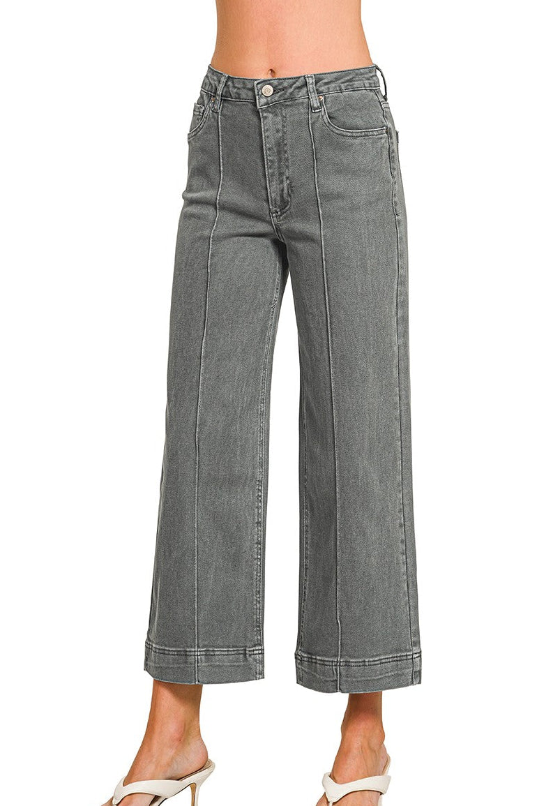 Zenana High Rise Wide Leg Pintuck Color Denim Pants DMP-1805A