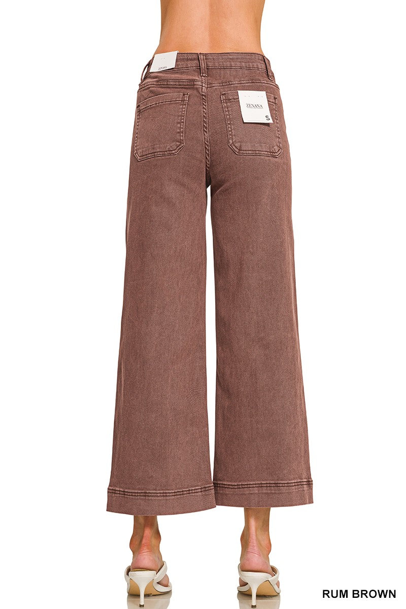 Zenana High Rise Wide Leg Pintuck Color Denim Pants