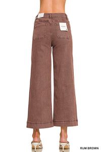 Zenana High Rise Wide Leg Pintuck Color Denim Pants