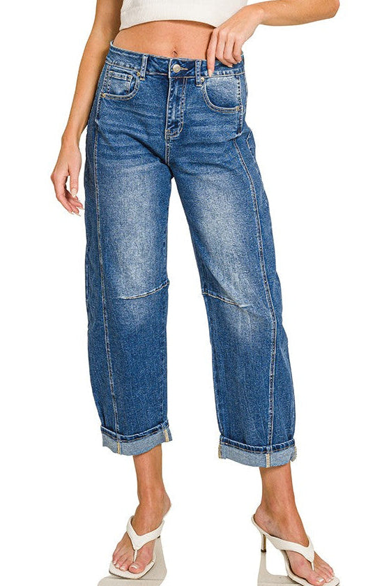 Zenana High Rise Barrel Leg Cropped Jeans DCP-9563MM