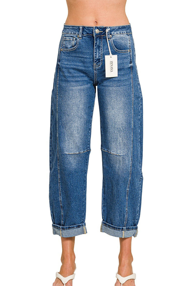 Zenana High Rise Barrel Leg Cropped Jeans DCP-9563MM