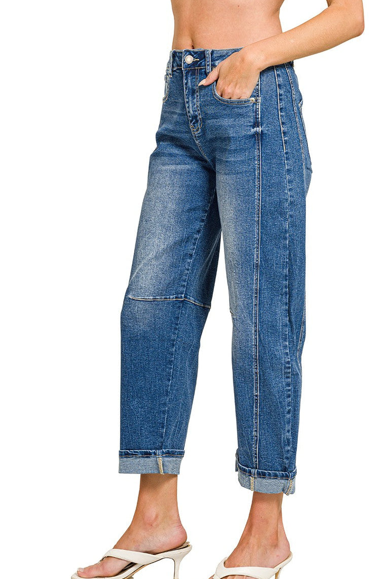 Zenana High Rise Barrel Leg Cropped Jeans DCP-9563MM