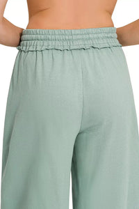 Zenana Exposed Seam French Terry Wide Leg Sweatpants - Ash Blue