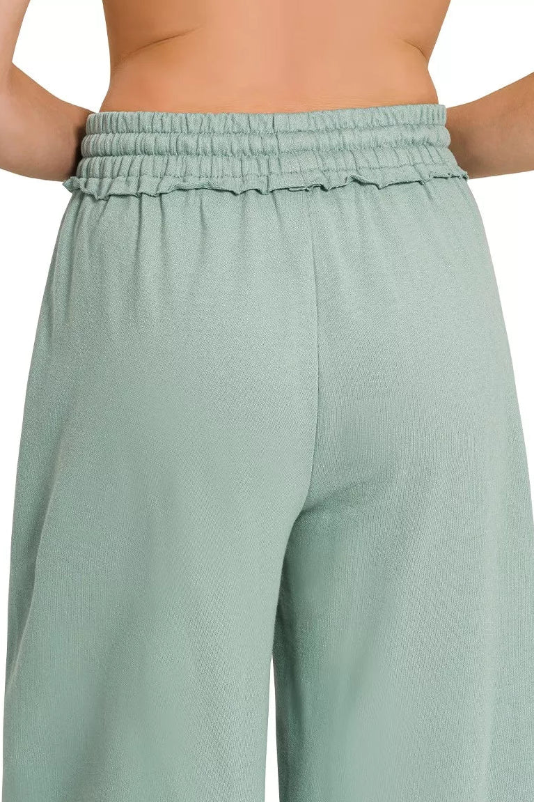 Zenana Exposed Seam French Terry Wide Leg Sweatpants - Ash Blue