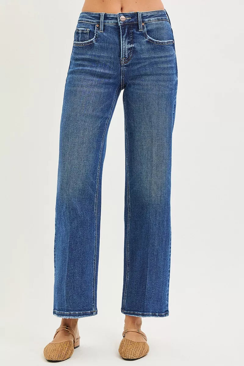 Risen High Rise Tummy Control Ankle Straight Jeans