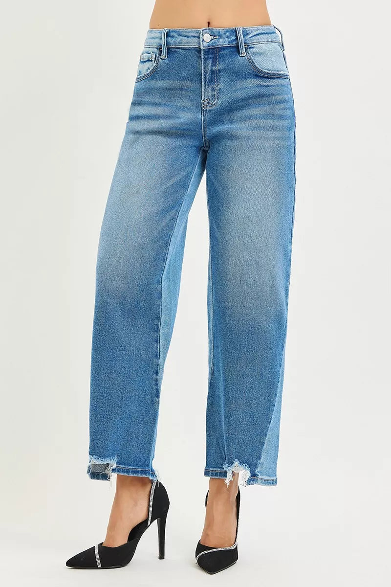 Risen Mid Rise Slouchy Cropped Contrast Barrel Jeans