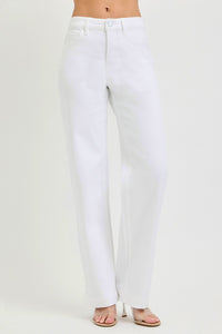 Risen High Rise Wide Leg Baggy Pants in White