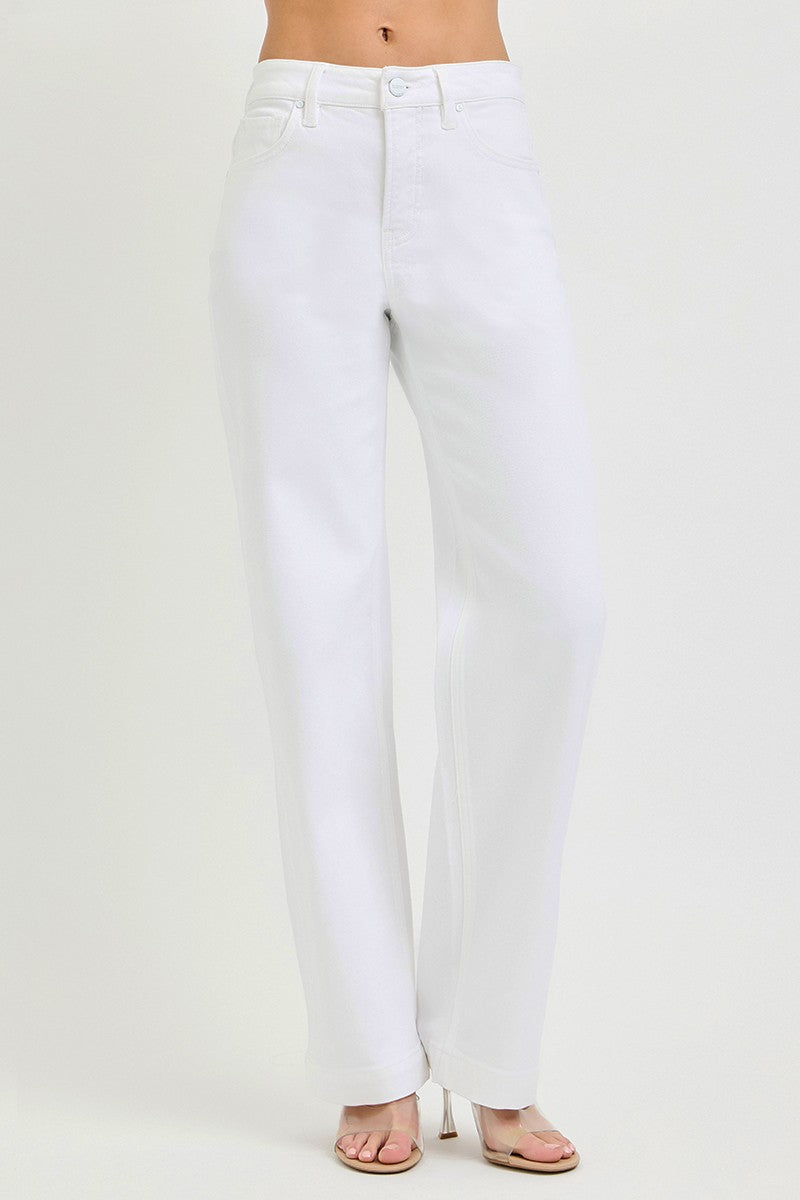 Risen High Rise Wide Leg Baggy Pants in White