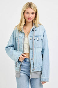 Risen Oversized Denim Jacket with Hoodie Lining - Light Wash