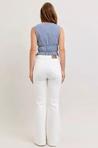 Judy Blue High Rise White Denim Tummy Control Flare Jeans