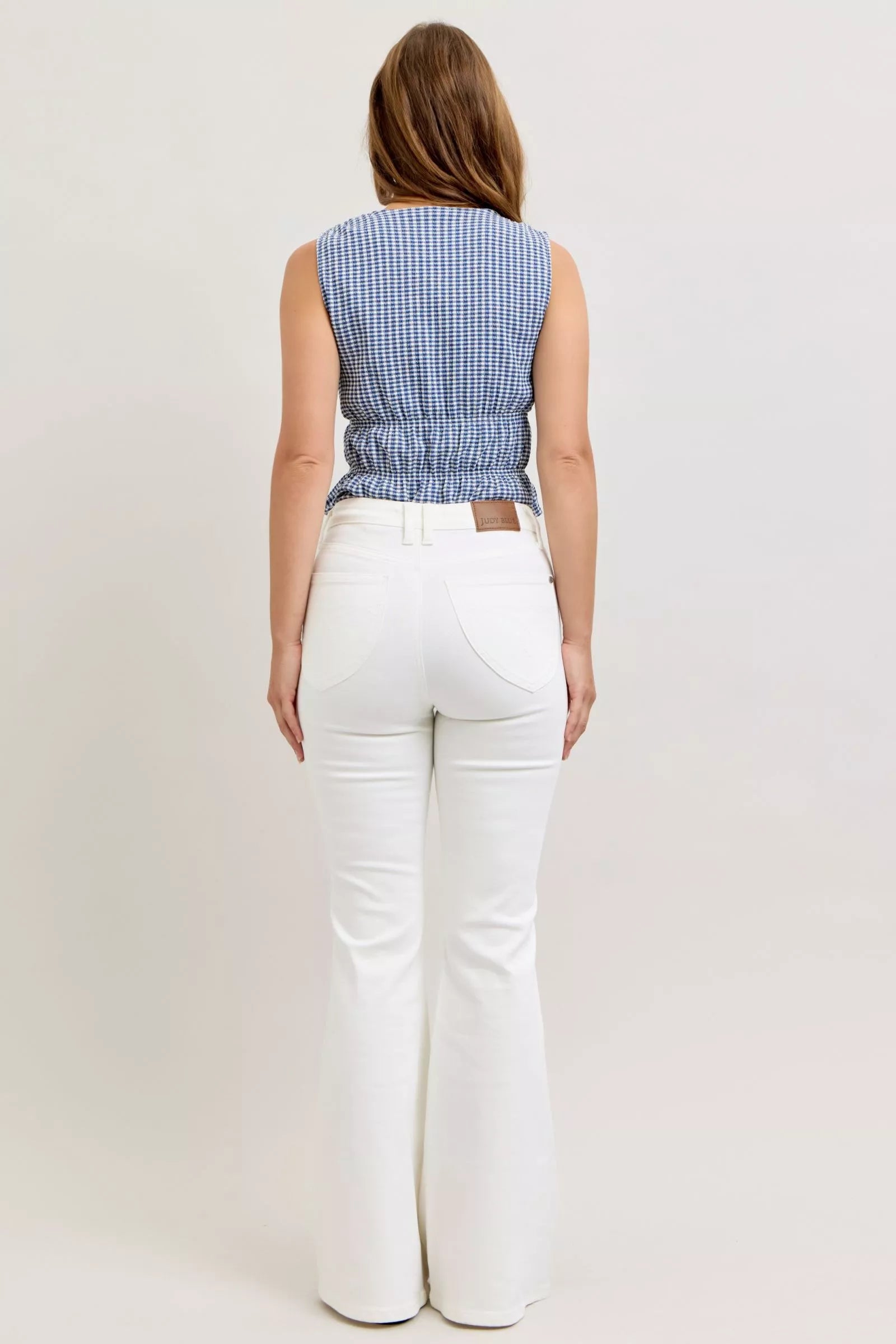 Judy Blue High Rise White Denim Tummy Control Flare Jeans