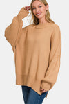 Slouchy Side Slit Oversized Sweater - Dk Brush