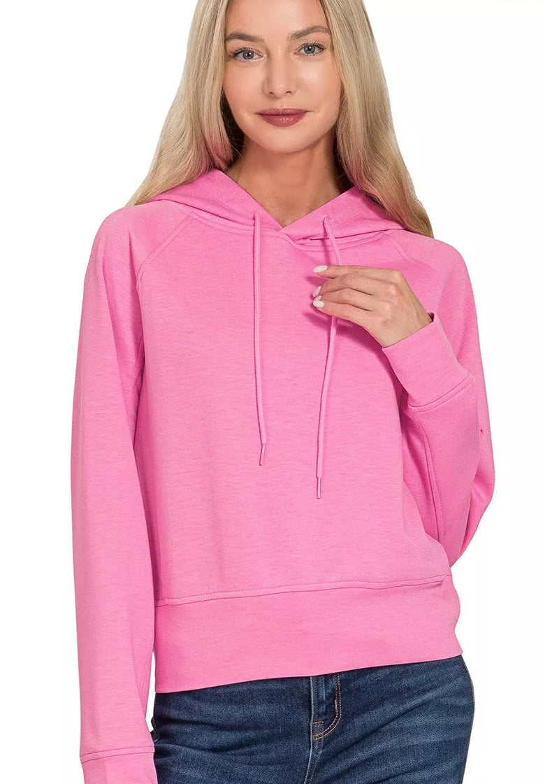 Zenana Scuba Hoodie in Candy Pink