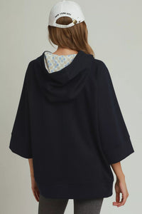 Umgee Cloudknit 3/4 Sleeve Tunic Top with Graphic Hood