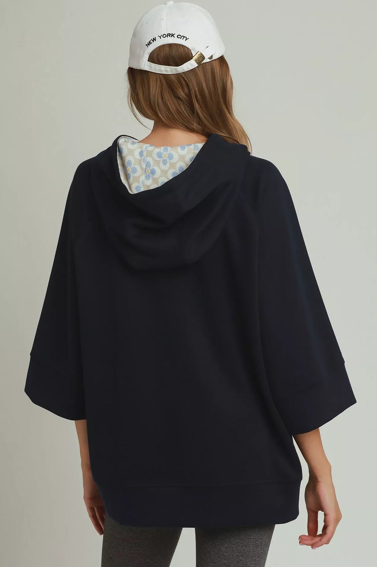Umgee Cloudknit 3/4 Sleeve Tunic Top with Graphic Hood