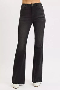 Risen High Rise Black Denim Flare Jeans